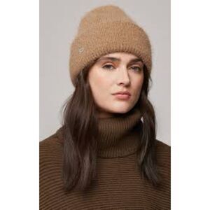 SOIA & KYO Hat Womens Beanie Tan Fuzzy Knit Cuff Logo Winter JAYA HUSH